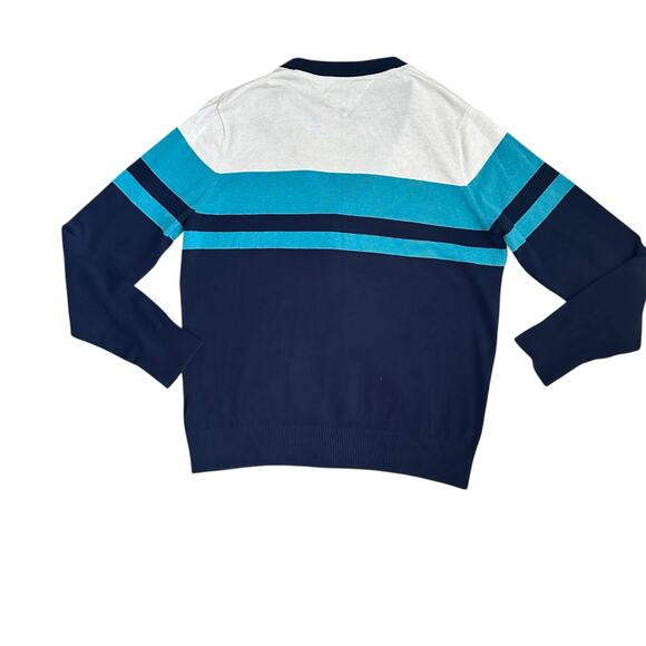 Tommy Hilfiger XL Cotton Cardigan Sweater Blue Teal White Striped Button Up - Picture 5 of 8